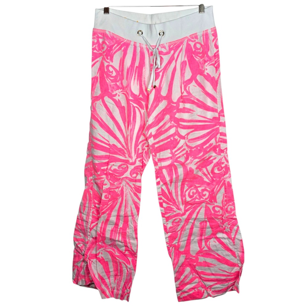 Lilly Pulitzer Linen Beach Pant Pink Sun Ray Shimmy Womens Large Loose